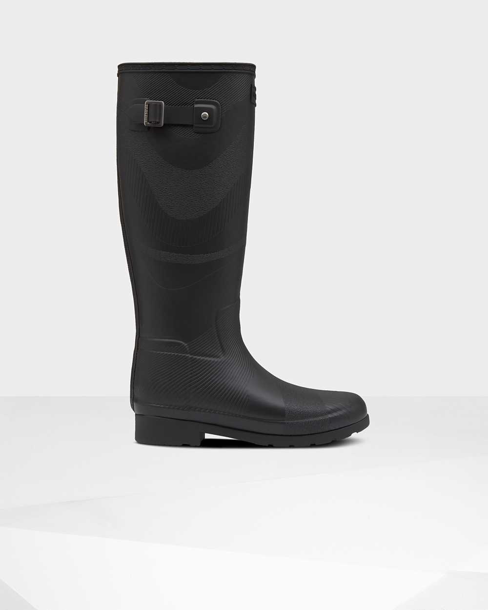 Botas De Agua Mujer - Hunter Original Refined Insulated Wave Texture Tall Negras - CIZUYH-419 - Negr